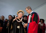 President Klawe presents Daub with the Henry T. Mudd Prize