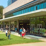 Students walk near Shanahan Center at Harvey Mudd College