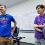 Kyle Lund and Sam Dietrich in Professor Jim Boerkoel's classroom