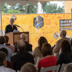 President Klawe addressing gathering at groundbreaking ceremony
