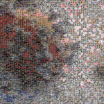 Image of the COVID19 virus. made up of smaller images of people wearing face masks.