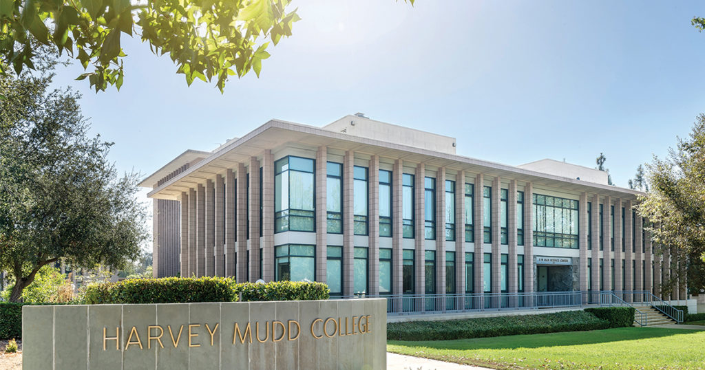 Harvey Mudd College sign in front of Olin building