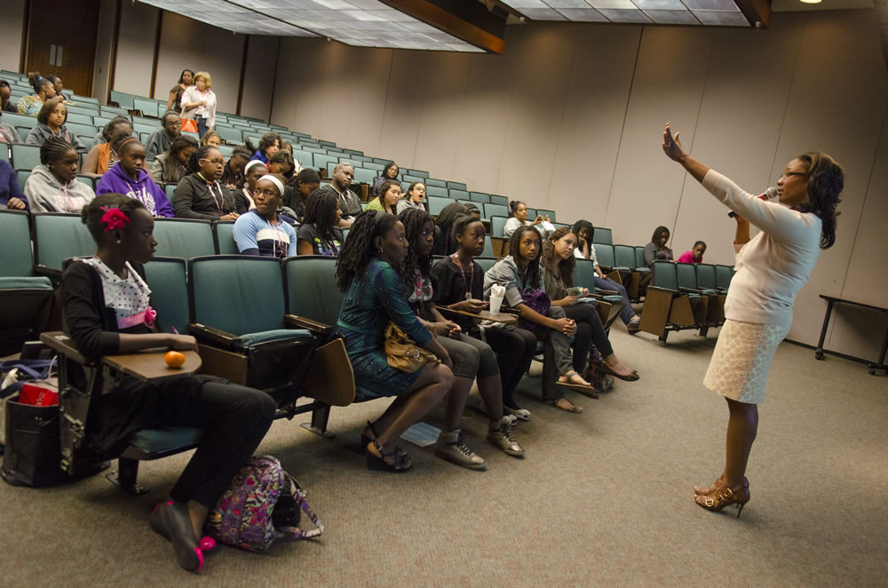 Speaker addresses lecture room.