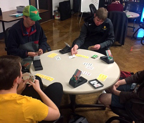 Students playing bridge