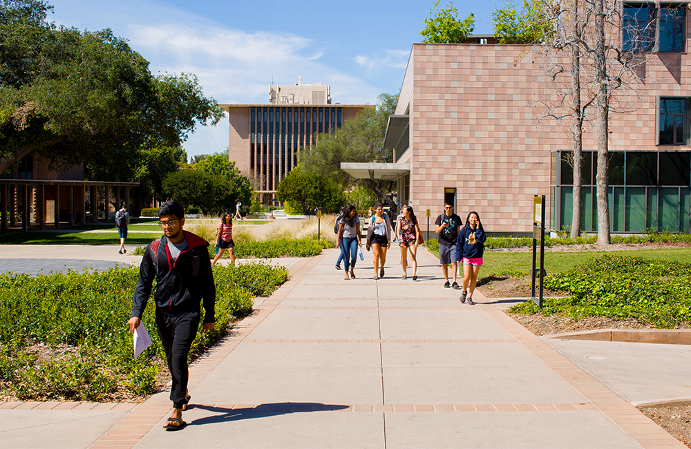 students walking on campus