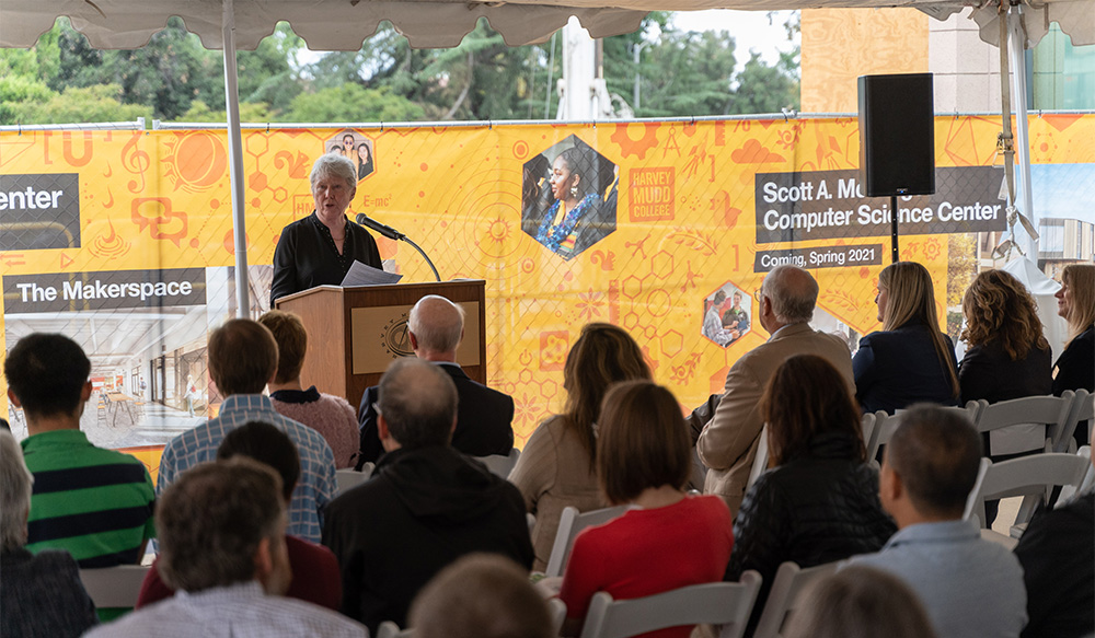 President Klawe addressing gathering at groundbreaking ceremony