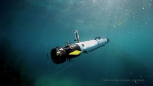 An autonomous underwater vehicle in the ocean