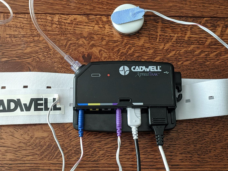 AMFThe AMF Clinic team is using the Cadwell ApneaTrak TST home sleep study (PSG) system, shown with attached monitors. The data collected will be used to develop and validate an algorithm for predicting sleep stage using the IMU.