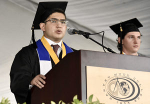 students at podium