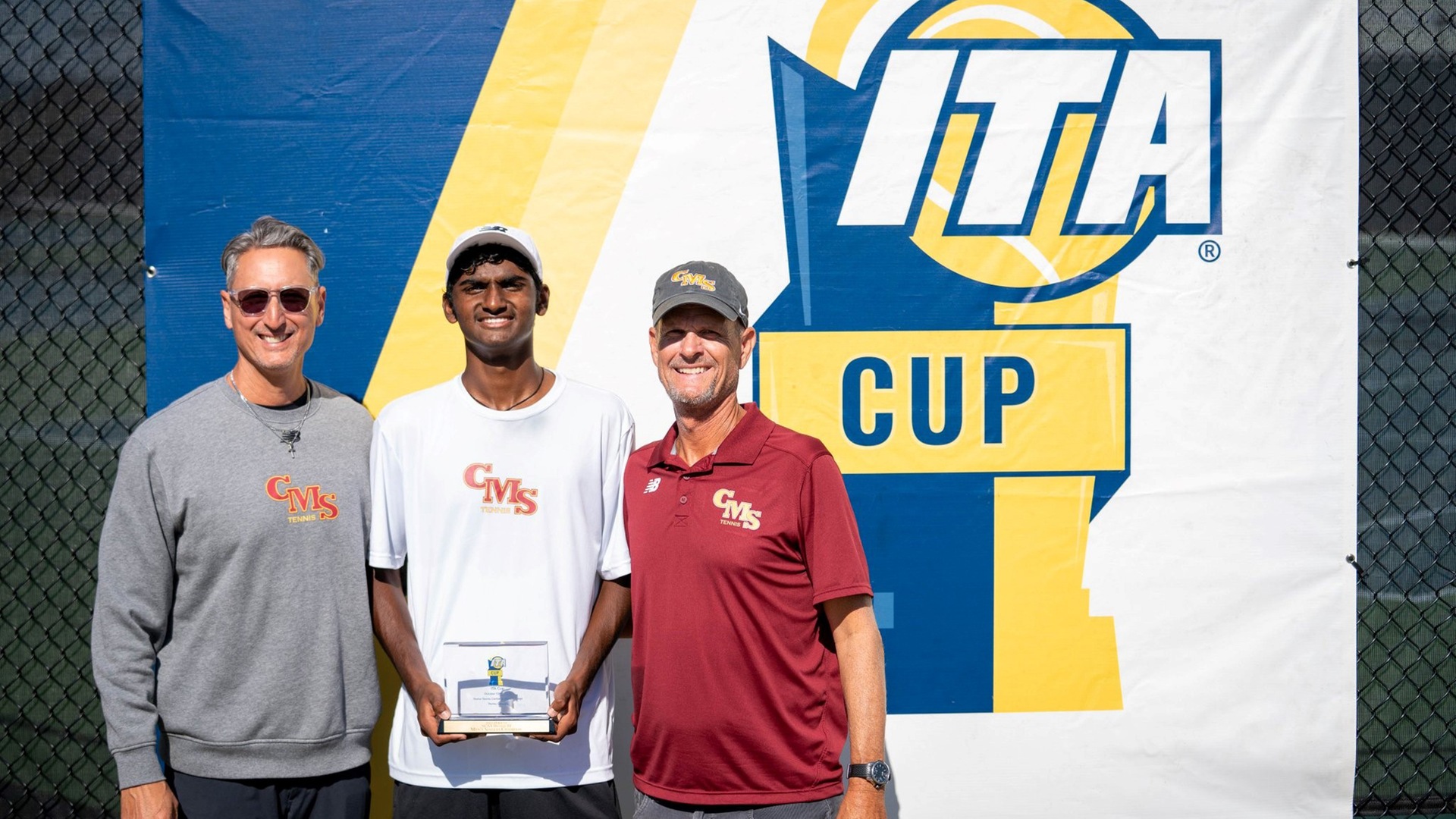 Advik Mareedu with coaches Chris Fabrizio and Paul Settles (photo courtesy of ITA)