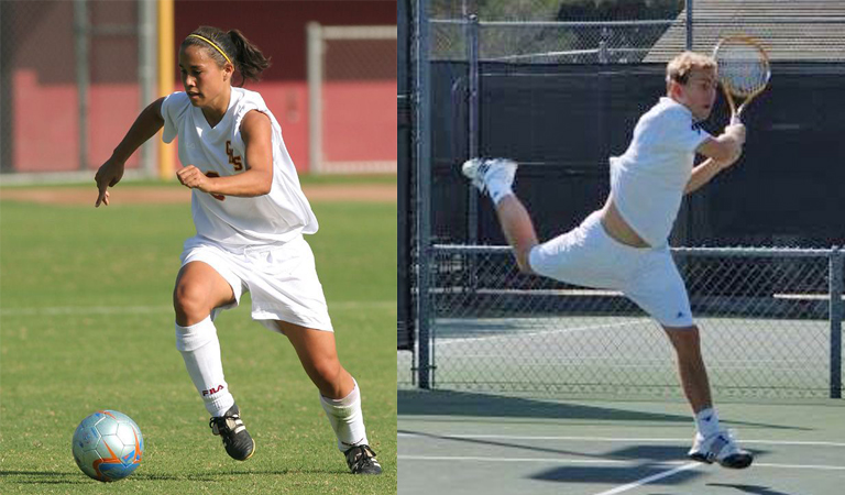 Nicole Esclamado Feola ’07 and Michael Starr '10 playing their CMS sports