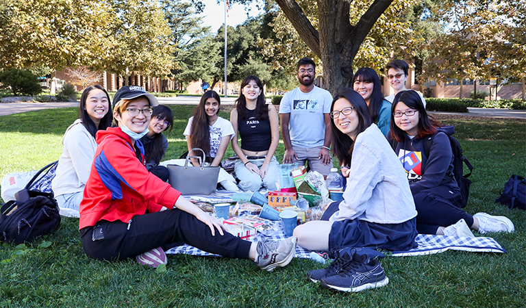 Students in Project Connect gather on a lawn for an afternoon picnic.