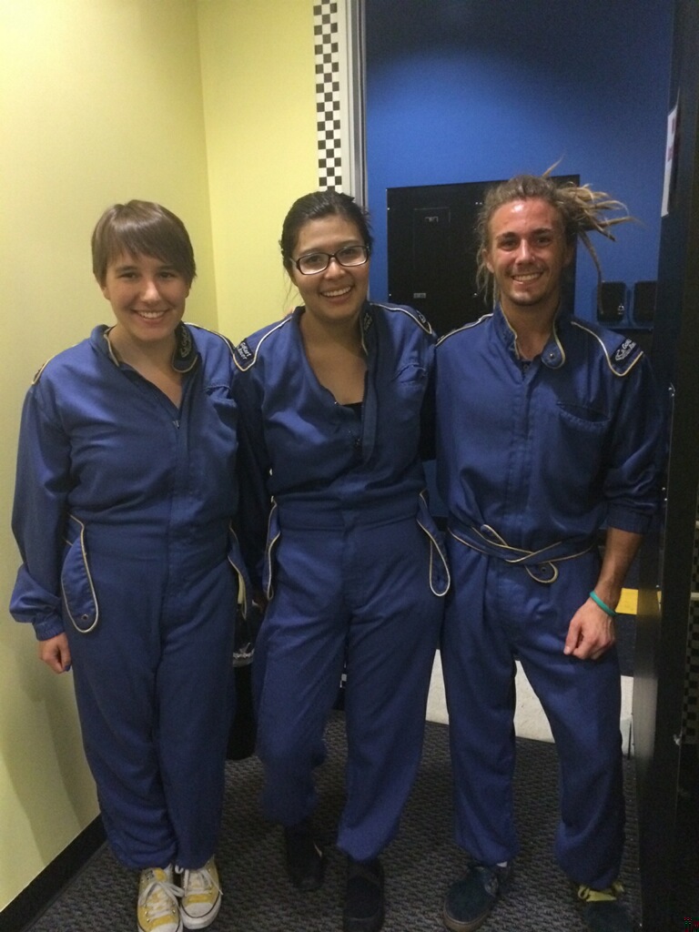 Emily Blatter '15, Daisy Hernandez '15, and Skyler Williams '16 all dressed up for go-karting!