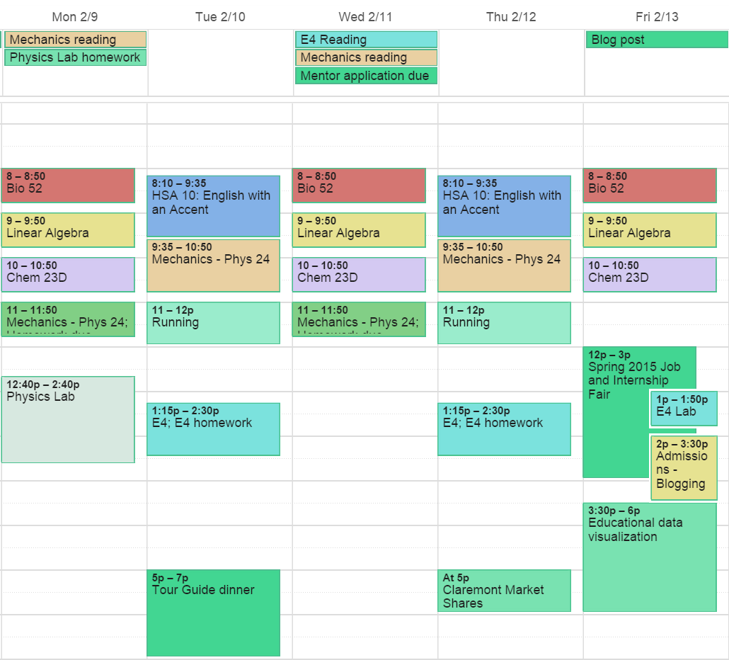my college schedule