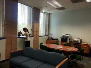 Kaitlin made friends with a cactus plant in the Biology Department Lounge in the Olin Building. The cactus seemed pretty prickly, so Kaitlin attempted to comfort it.
