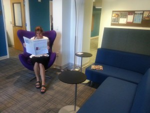 The HSA Department also houses one of my favorite couches on campus: purple is one of my favorite colors (currently ranked third behind glitter and pink), and the shape reminds me of lava lamp goo.