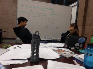 Richard Liu and Kim Joly working on E72 a couple of nights ago. In this instance, they were briefly stressed out by Laplace Transforms.
