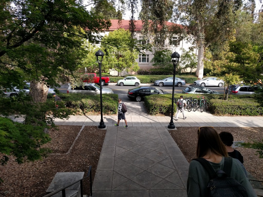 Stepping out of Pearsons Hall, Pomona