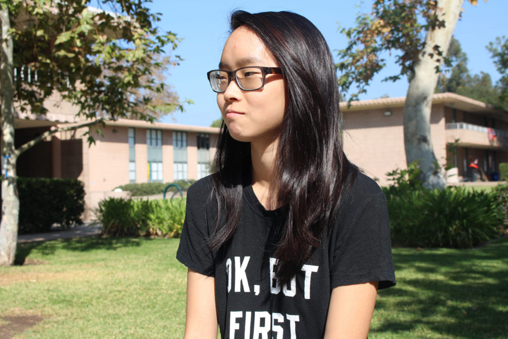 Sophomore Emily on the inner dorm quad.