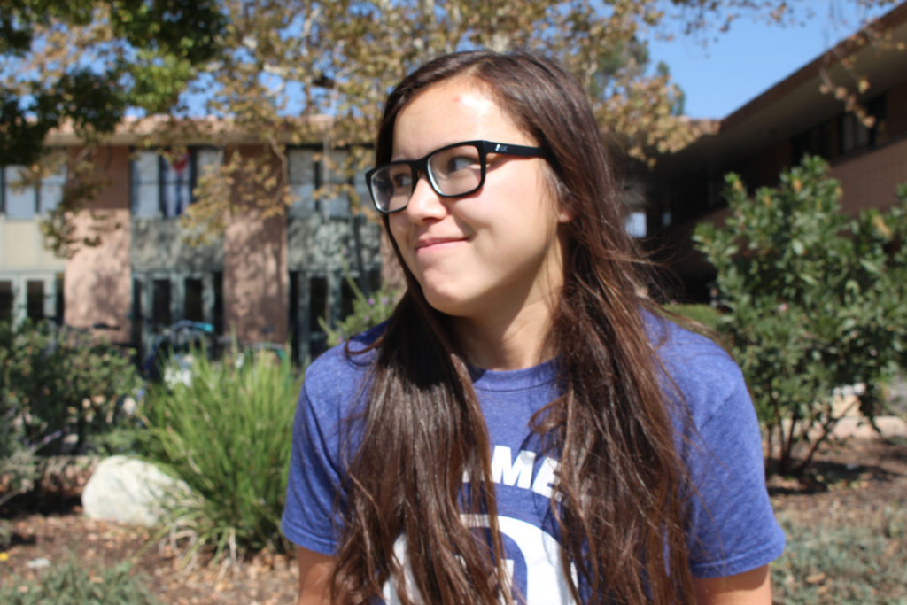 Sophomore Samantha, outside her dorm. 