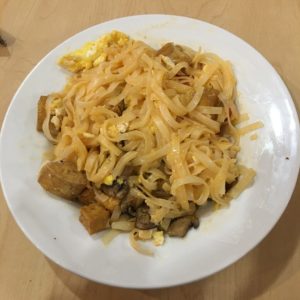 pad thai with choose your own toppings; tofu, egg, mushroom, and bell pepper