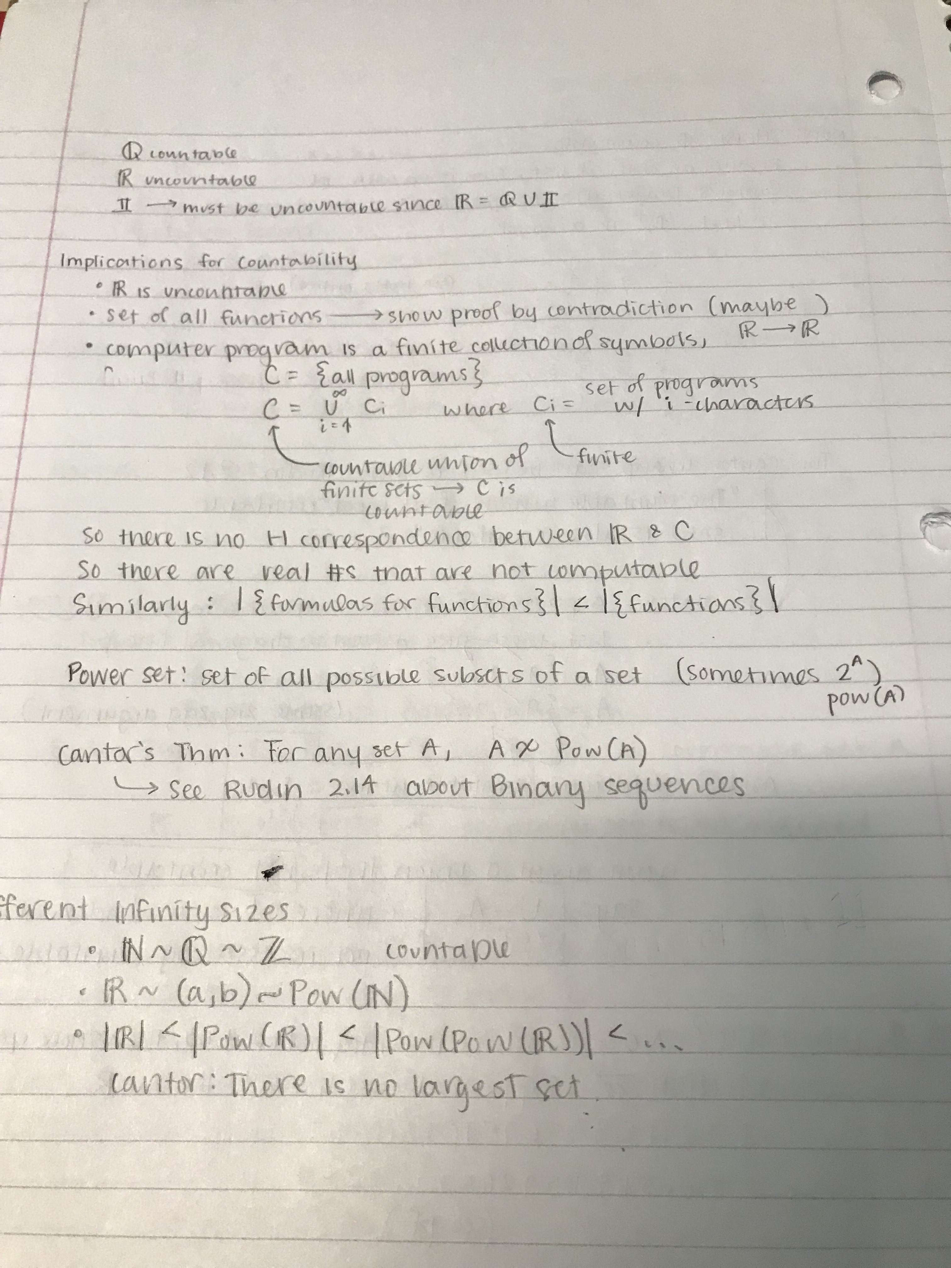 Notes about implications of countability: not enough computer programs to produce all real numbers