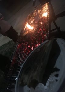 While the other pictures were taken in the afternoon, this one is dark, after the sun has set. My quesadilla is in the foreground, with the grill in the background.
