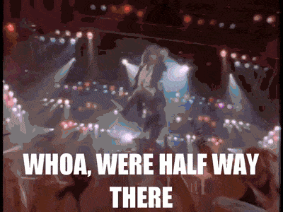 Gif of a concert with the caption "Whoa, were halfway there"