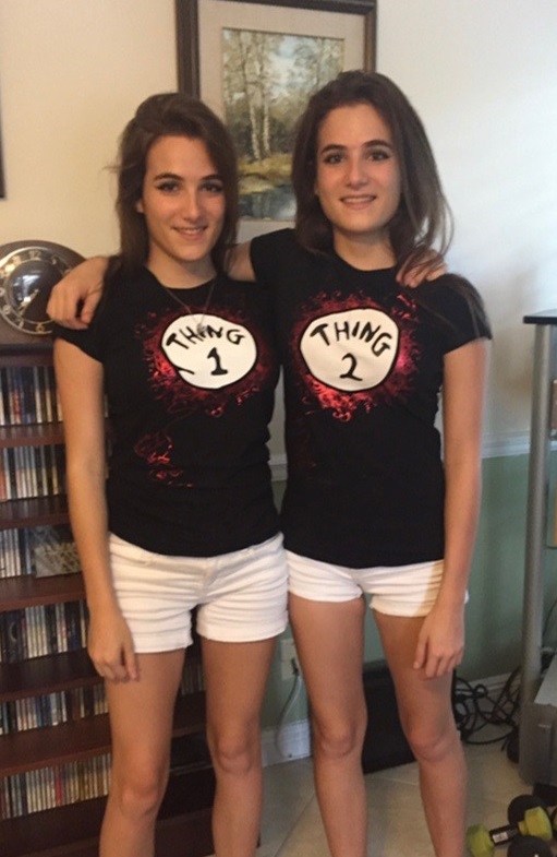 Aryana and Fabrizia dressed up as Thing 1 and Thing 2