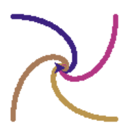 Four differently colored spirals radiating from the middle.