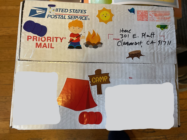 Package with camping stickers on it.