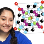 Savanah in front of a diagram of a molecule.
