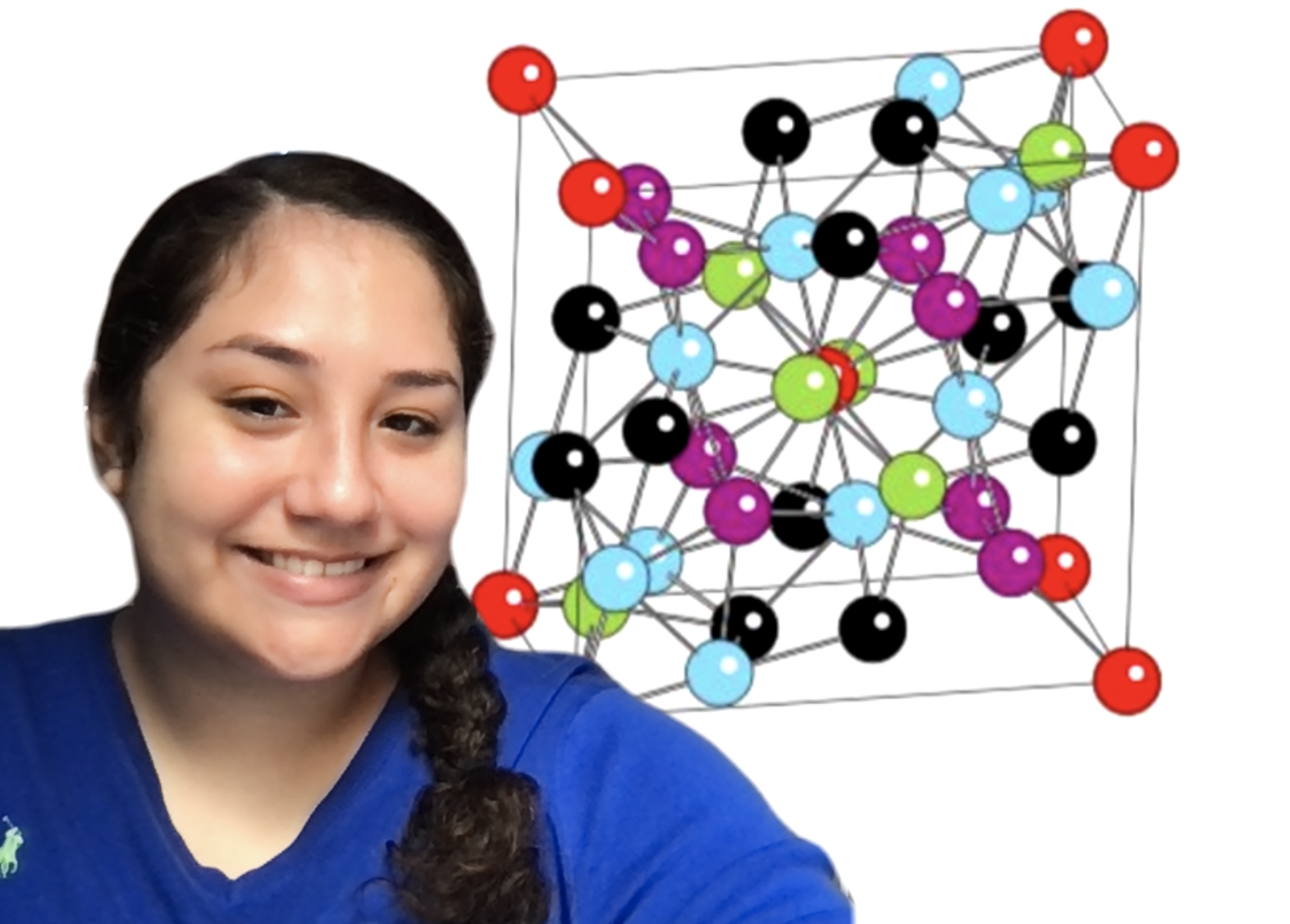 Savanah in front of a diagram of a molecule.