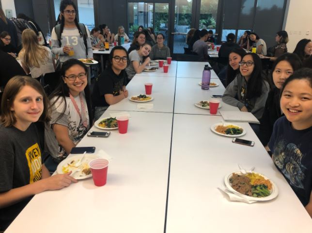 Group of students eating dinner