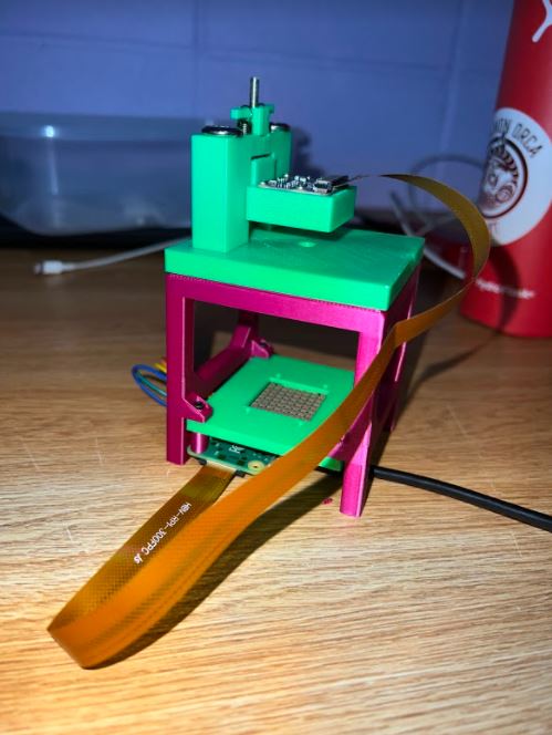 A green and pink microscope