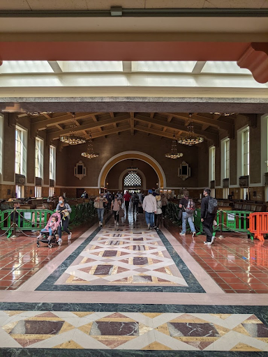 Large hallway with artistic tiled floor