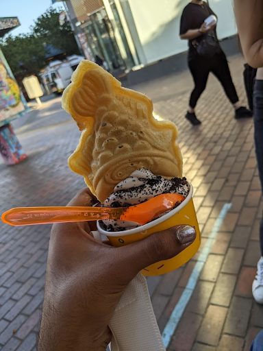 Ice cream with fish-shaped cracker