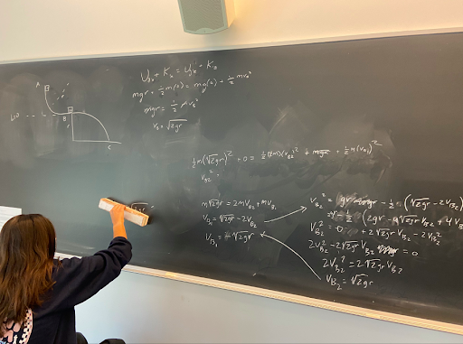 A student erasing mathematical work on a chalkboard