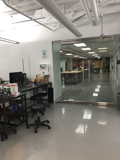 Table in a room with glass walls