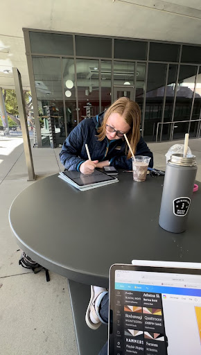 Students work at table