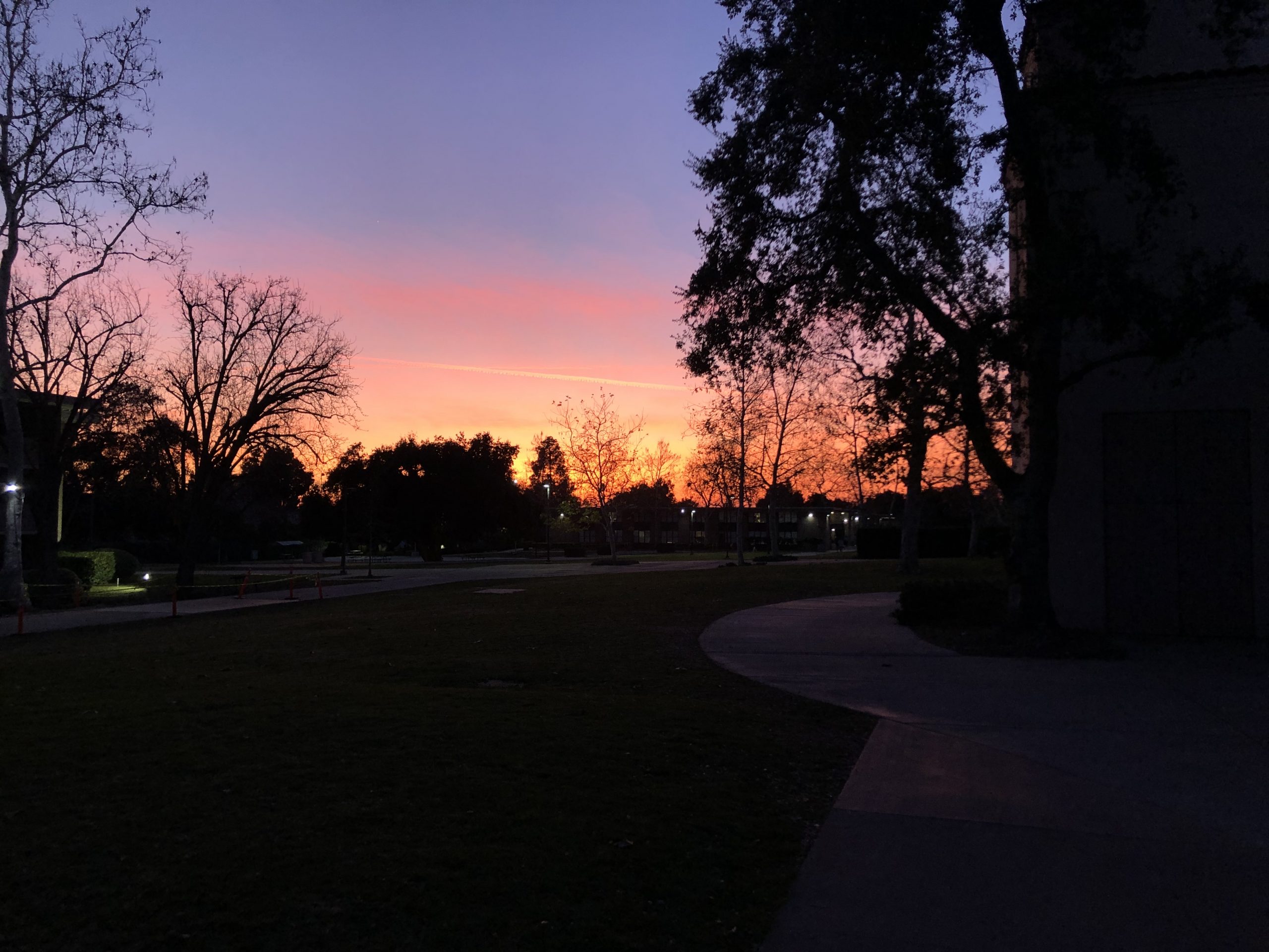 Dusk with read sky and dark foreground