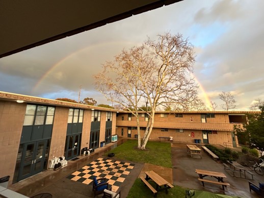 Rainbow over dorm after a hard week of rain.