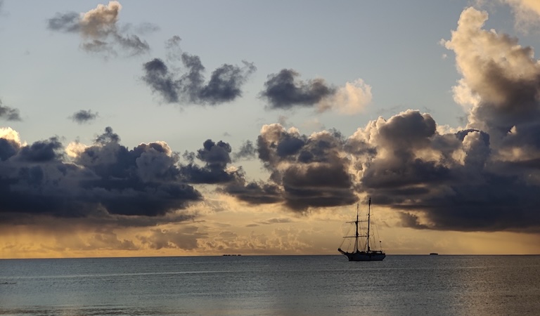 Sailing ship on calm sea