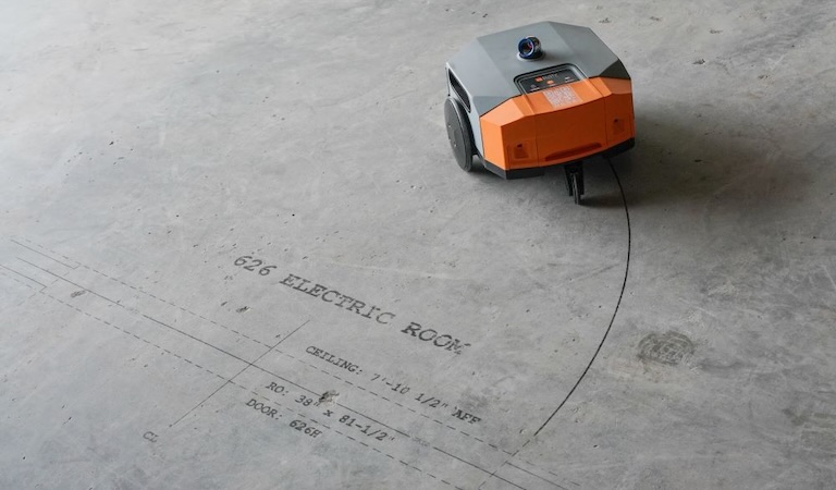 Construction layout robot on concrete
