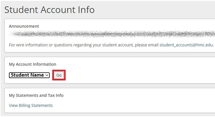 eCheck payment process step 6 - Select your student's name and hit Go