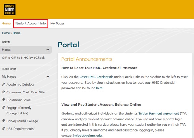 eCheck parent payment process step 5 - Select Student Account Info Tab