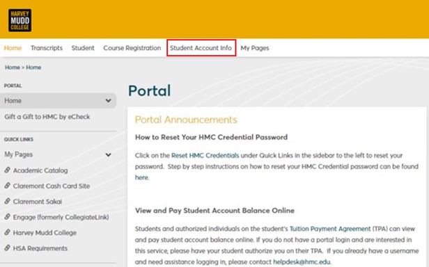 eCheck payment process step 5 - Select Student Account Info Tab