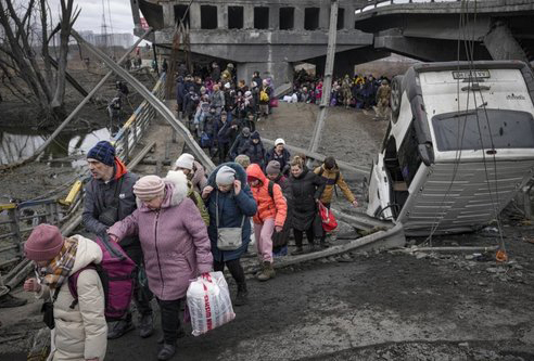 Ukrainian people fleeing war