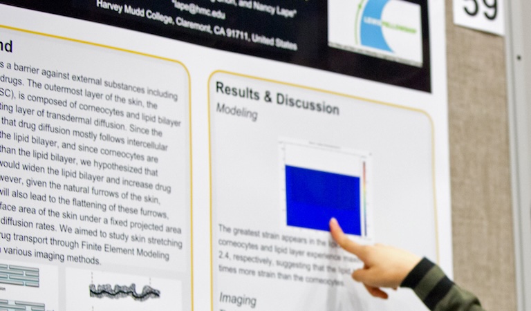 Finger pointing at graph on poster