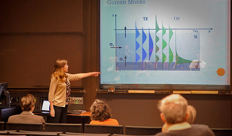 A student presenting research at Harvey Mudd College